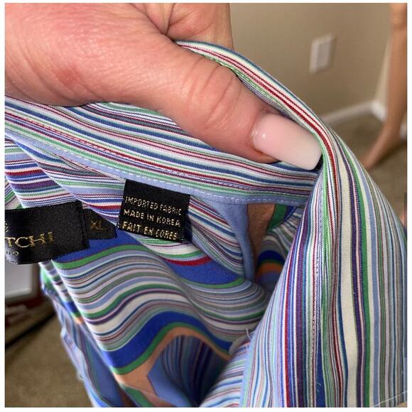 Bugatchi Men's Tailored Fit Candy Stripe Long Sleeve Point Collar Shirt SZ XL - Picture 7 of 7